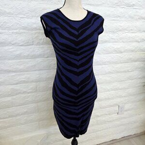 Vintage Express Bodycon Dress Womens Small Blue Black Animal Print Pullover Y2K